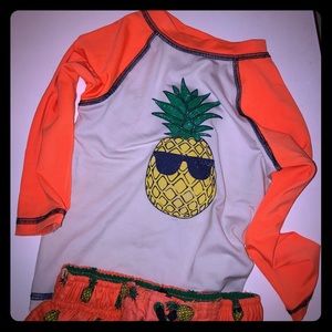 Pineapple swim shirt and swim trunks